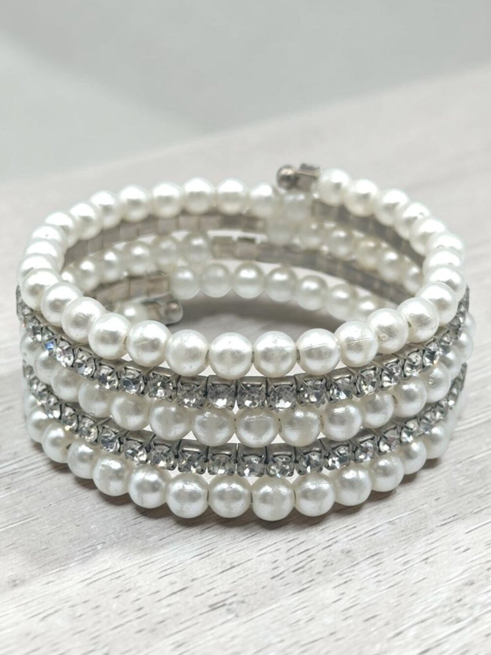 Faux Pearl and Rhinestone Wrap Bracelet